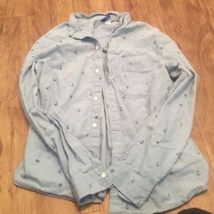 Blue/Jean button up shirt with anchor pattern